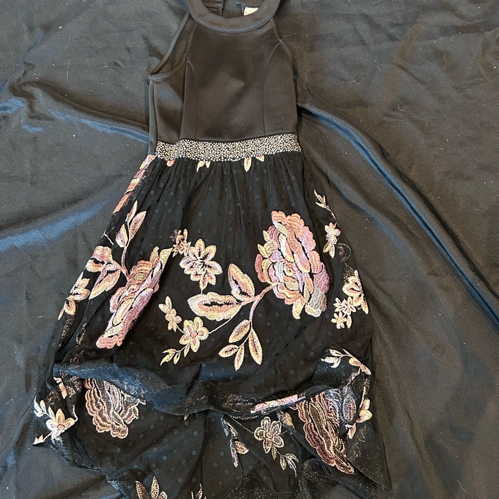 Floral Embroidered High Low Dress Black Kids Dress size 8